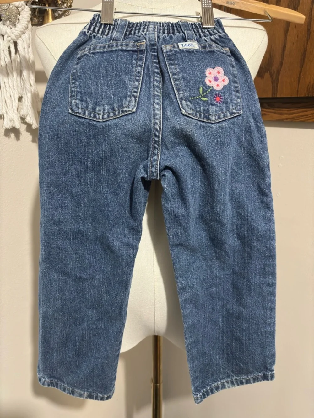 Lee Vtg Embroidered Floral Jeans Girls Size 4 Straight Leg